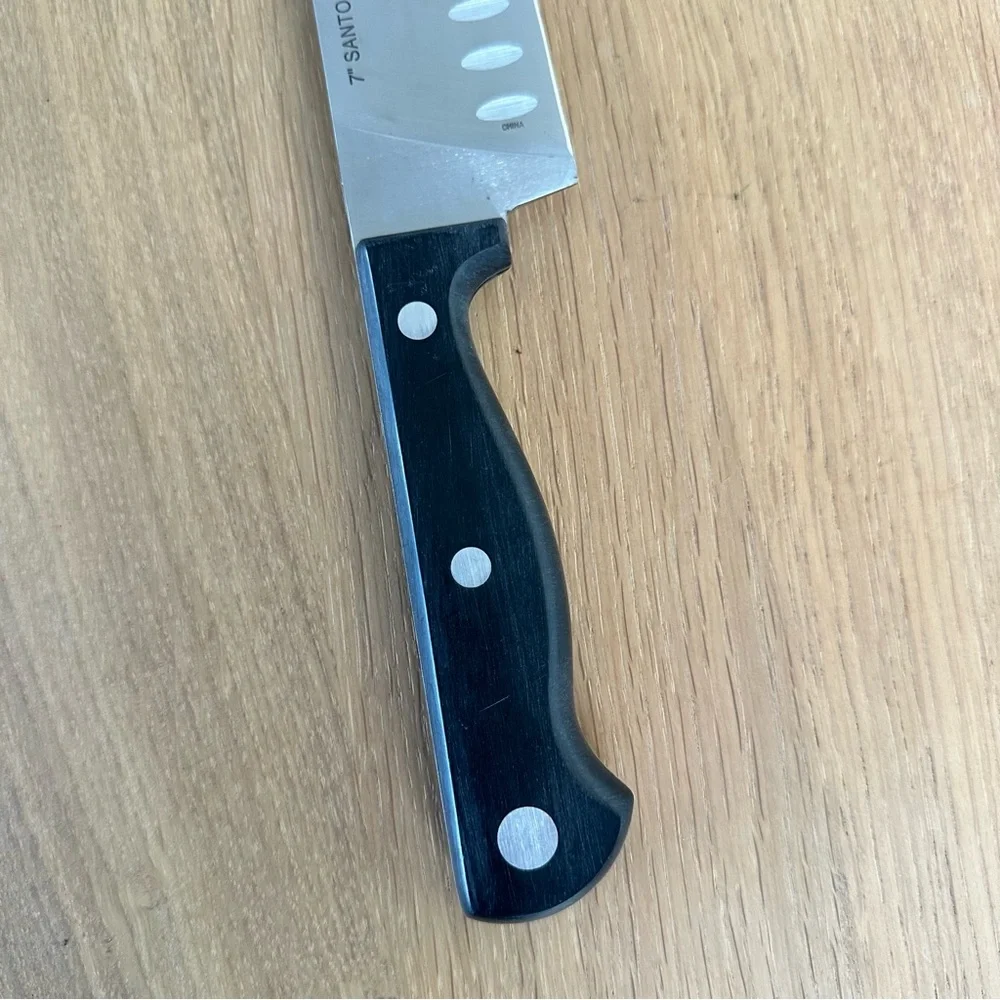 EMERIL LAGASSE 7” Santoku Knife Blade Stainless Steel Forged Black Rivet Handle